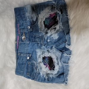 Size 5 custom cut offs bleached hawaiin theme